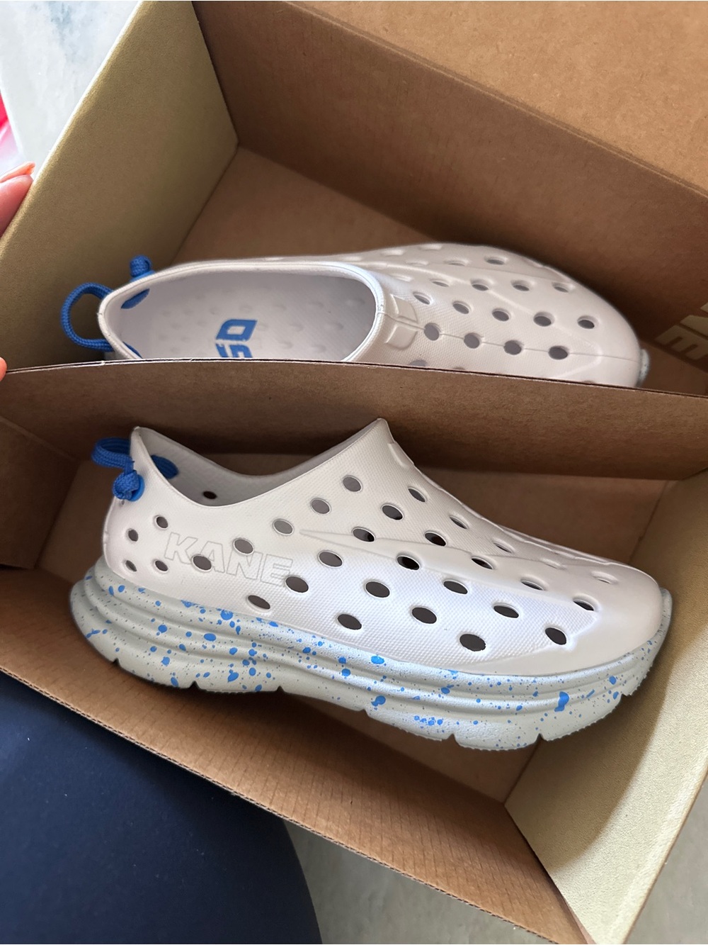 KANE Kids White Slip-On Sandal with Blue Accent